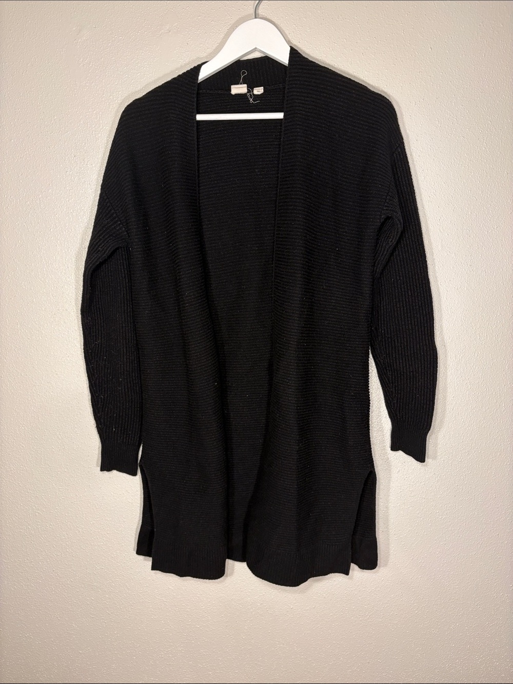 GAP Black Long Open-Front Ribbed Cardigan